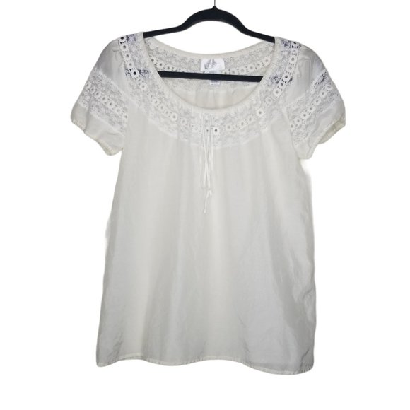 Ann Taylor LOFT Cream Short Sleeve Blouse Size 4 - Picture 1 of 5